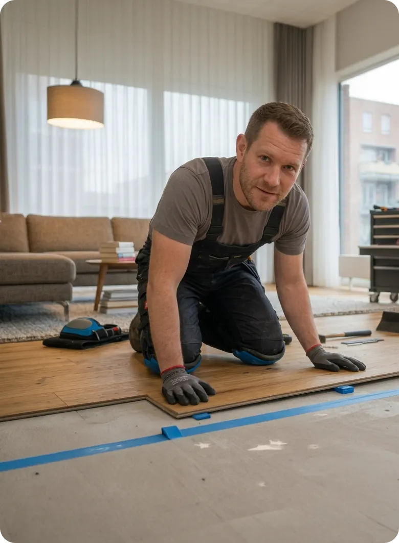 Bodenleger von Maibach Bau beim Verlegen von Laminat in Allersberg