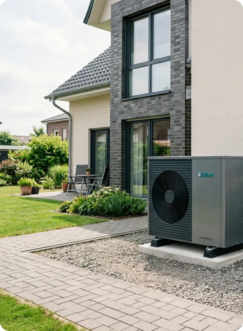 W&auml;rmepumpe an einem Wohnhaus in Allersberg, installiert von Maibach Bau